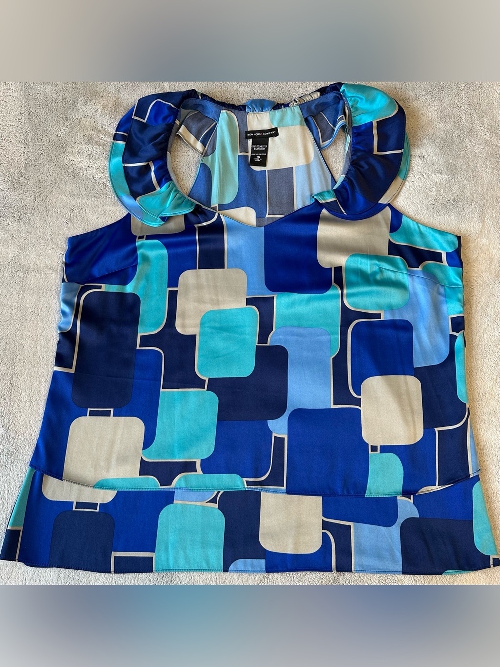 New York & Company Blue Geometric Halter Top